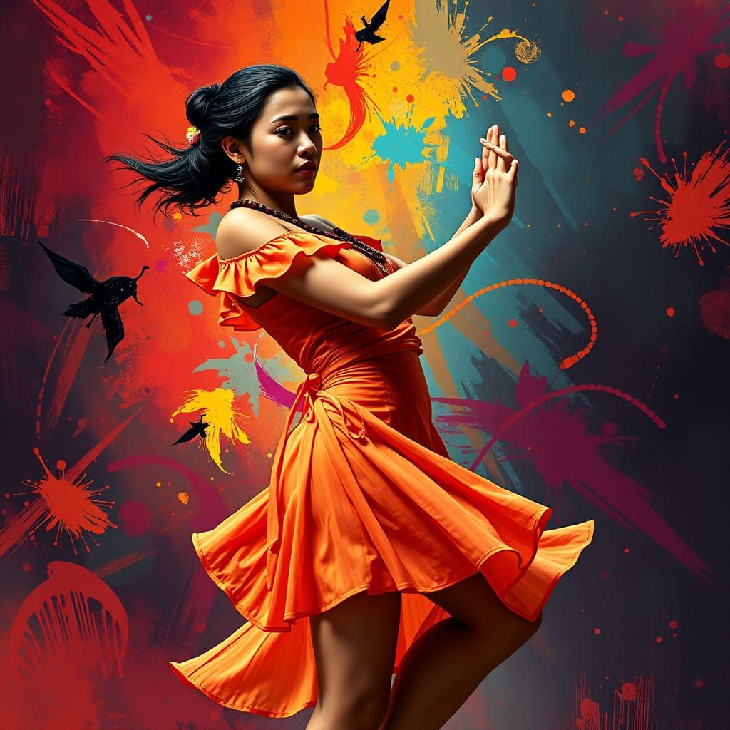 Hyperrealistic Maori Woman Dancing in Vibrant Attire