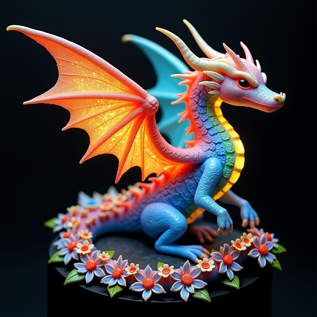 Luminous Rainbow Dragon with Filigree Wings