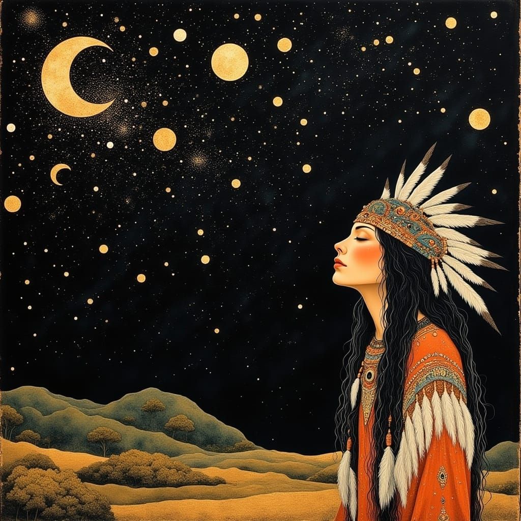 Native American Woman Thanks Sparkling Stars