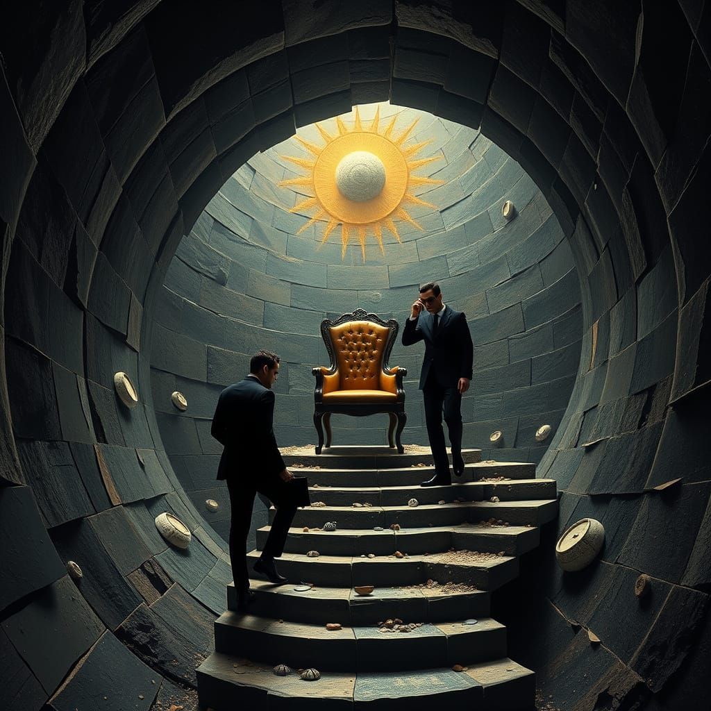 Surreal Men in Black Descend into The Center