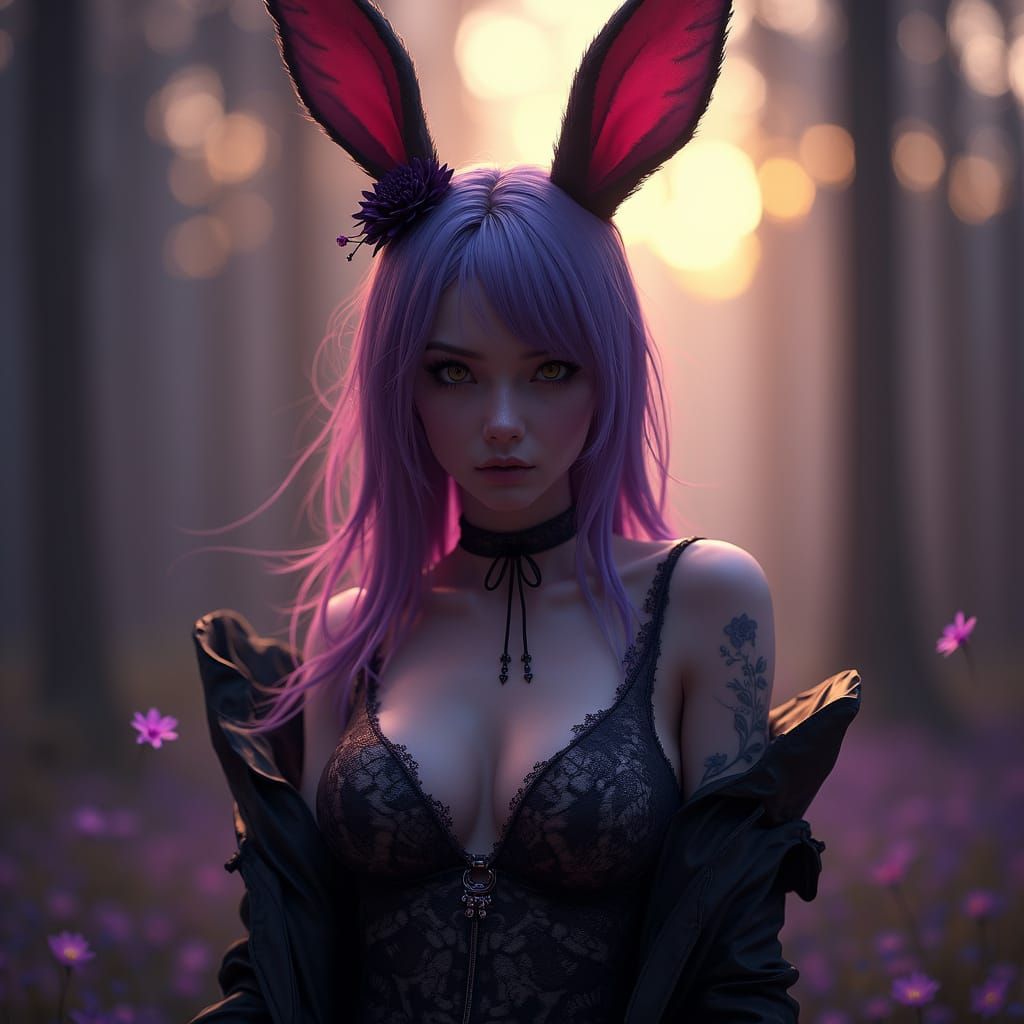 Gothic Bunny Woman in Dark Fantasy Art