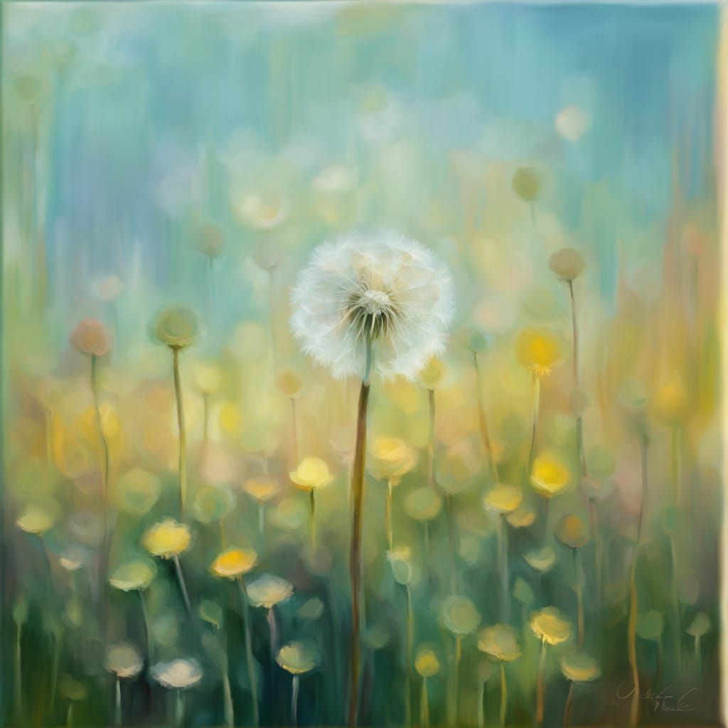 Expressionist Dandelion in Moonlight Oil Painting