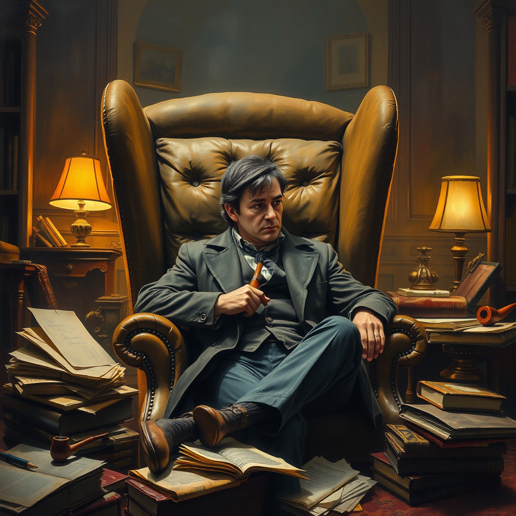 Sherlock Holmes Contemplation in Victorian Study
