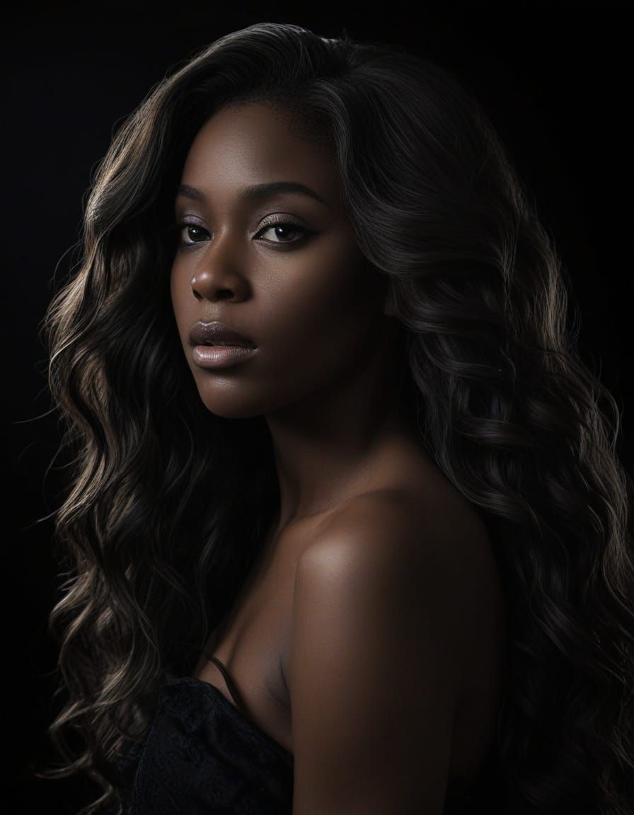 Elegant Black Woman Portrait in Dark Fantasy Digital Art