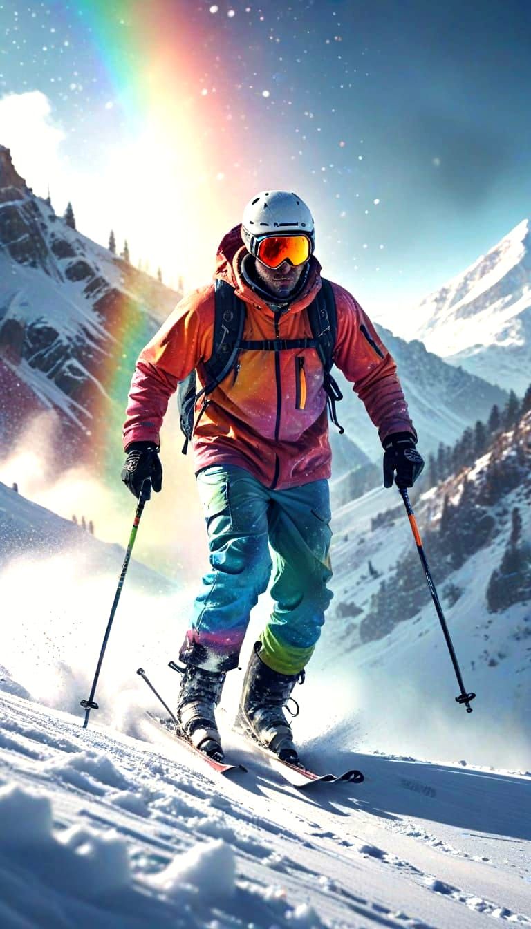 Vibrant Winter Landscape with Skier in Digital Art