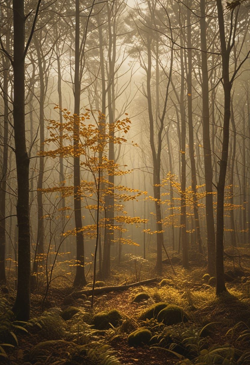 Misty Forest Masterpiece in Earthy Tones