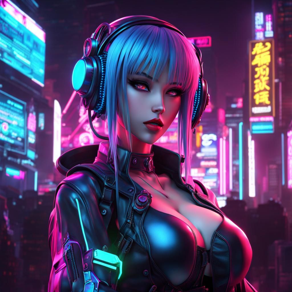 Cyberpunk Anime Girl in Neon 3D