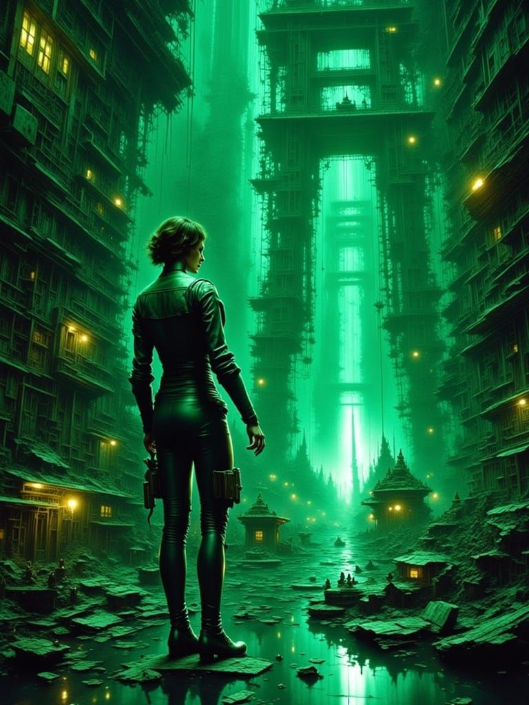Cyberpunk Glitch Art Unleashes Robotic Chaos in Emerald Hues
