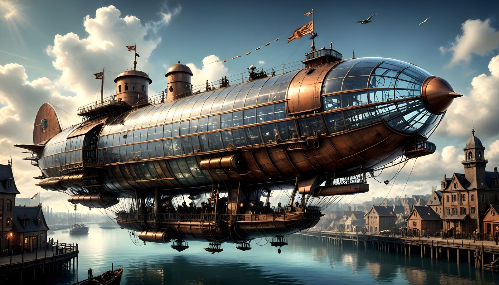 Steampunk Airship Harbour in Glass with Perfect Composition