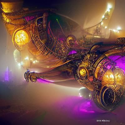 Steampunk Spaceship in Cosmos: Dark Fantasy Concept Art