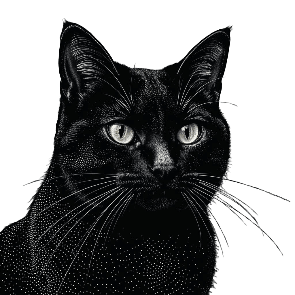Black Cat in Intricate Stippling Style