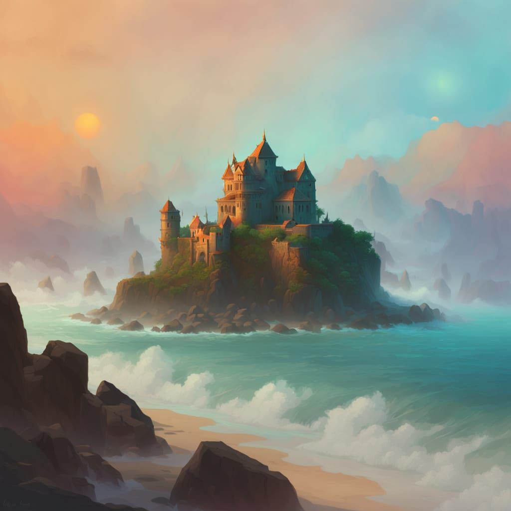 Seaside Ruin Concept Art in Triadic Colors