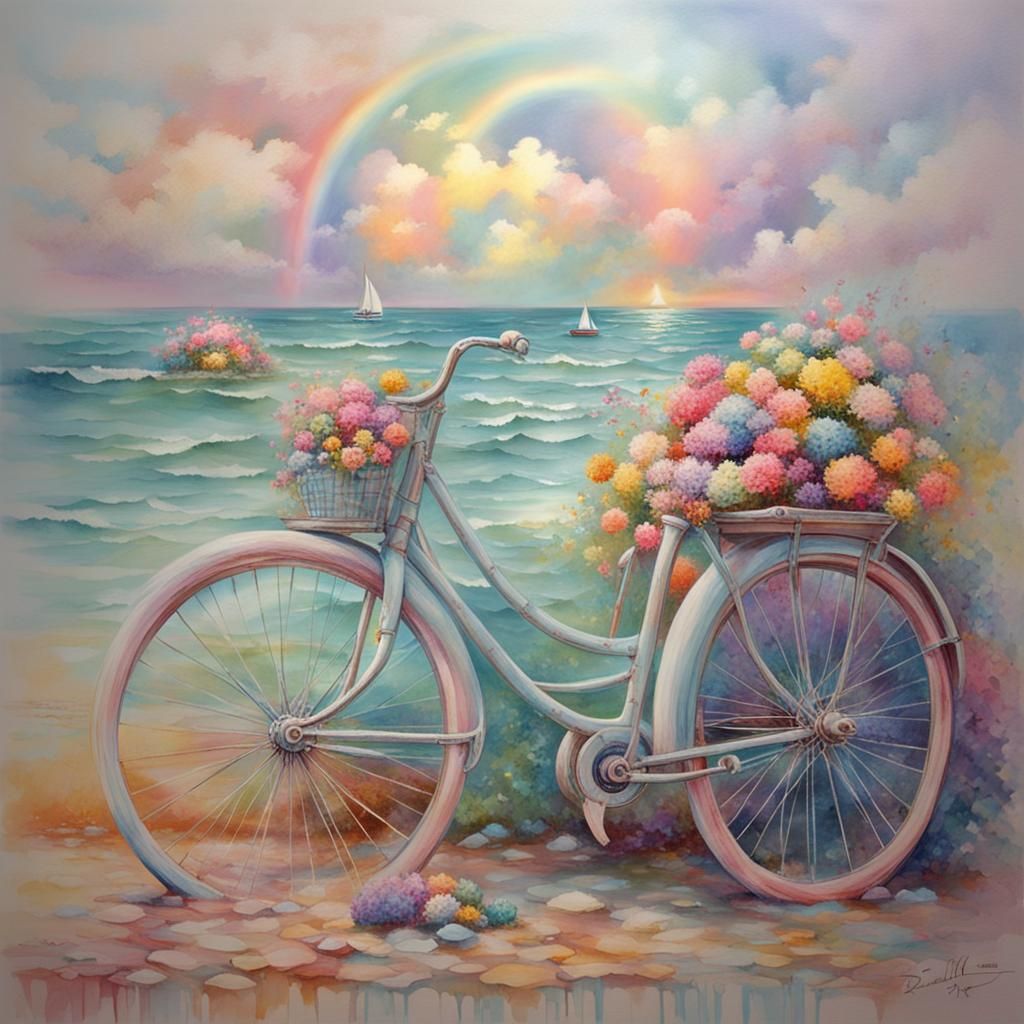 Pastel Ship Sails Towards a Rainbow