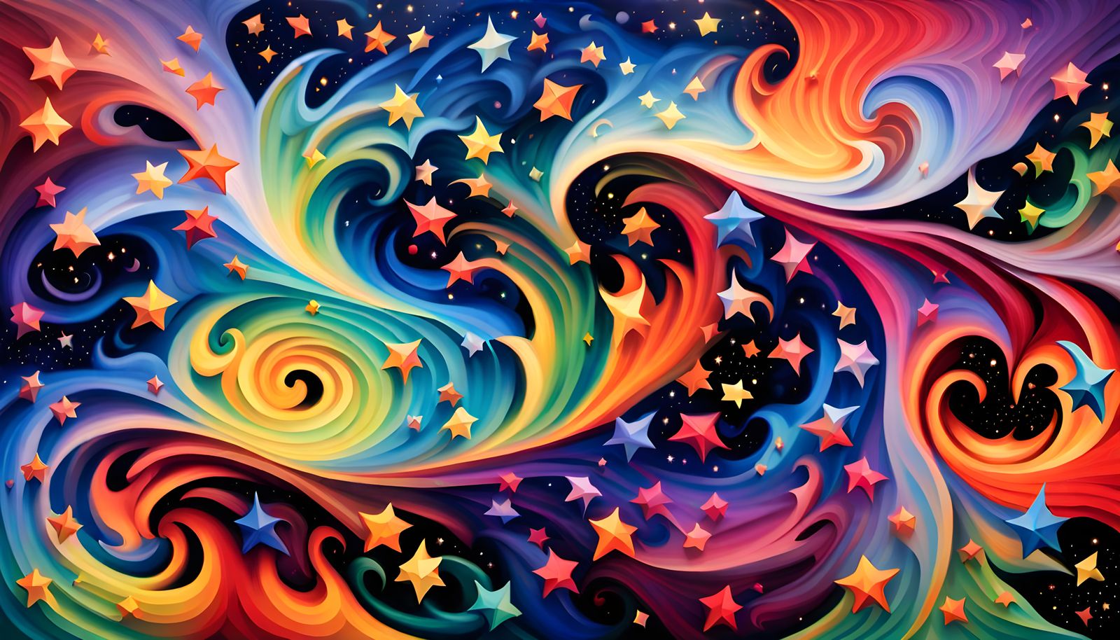 Iridescent Stars Form Cosmic Figures in Impasto Style