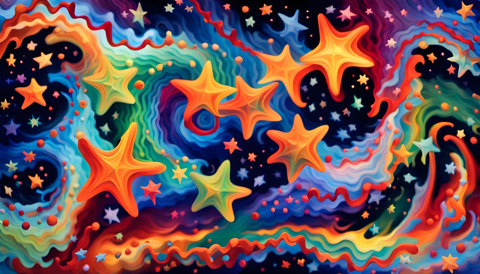 Iridescent Stars Form Cosmic Being in Fractal Surrealism