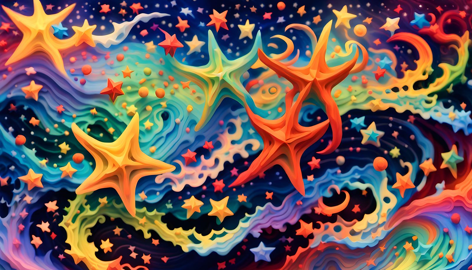 Iridescent Stars in Aboriginal-Style Impasto Painting