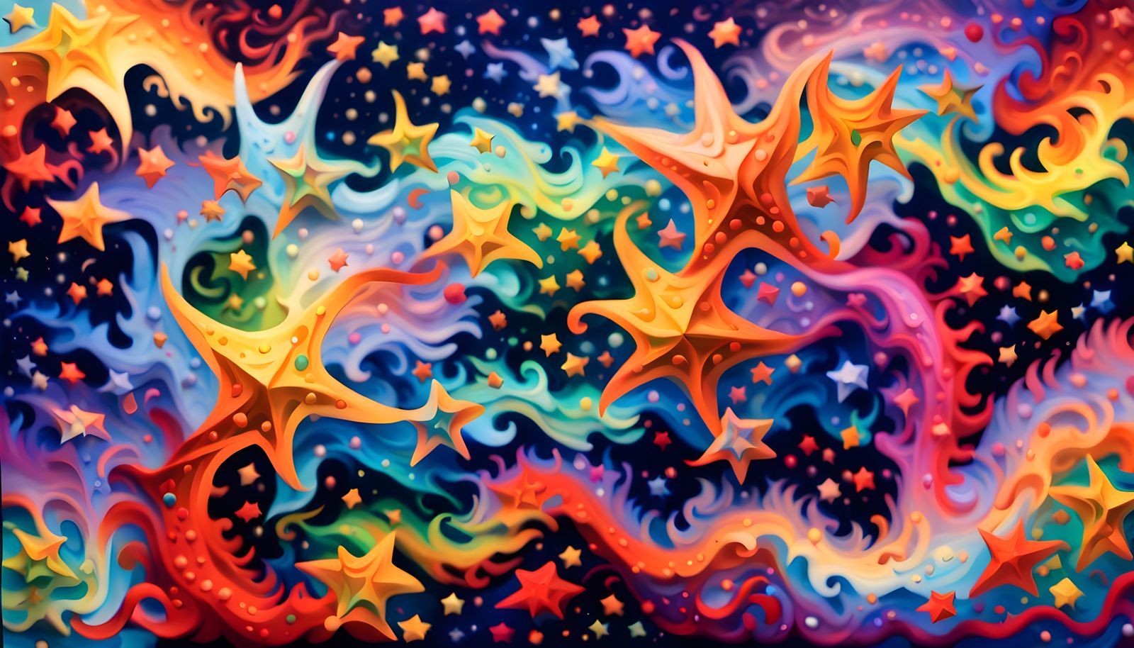 Iridescent Stars in Aboriginal-Style Impasto Painting