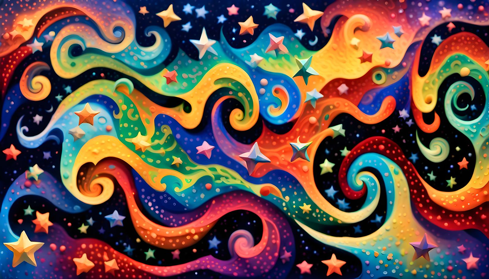 Iridescent Stars Form Cosmic Being in Aboriginal Painting