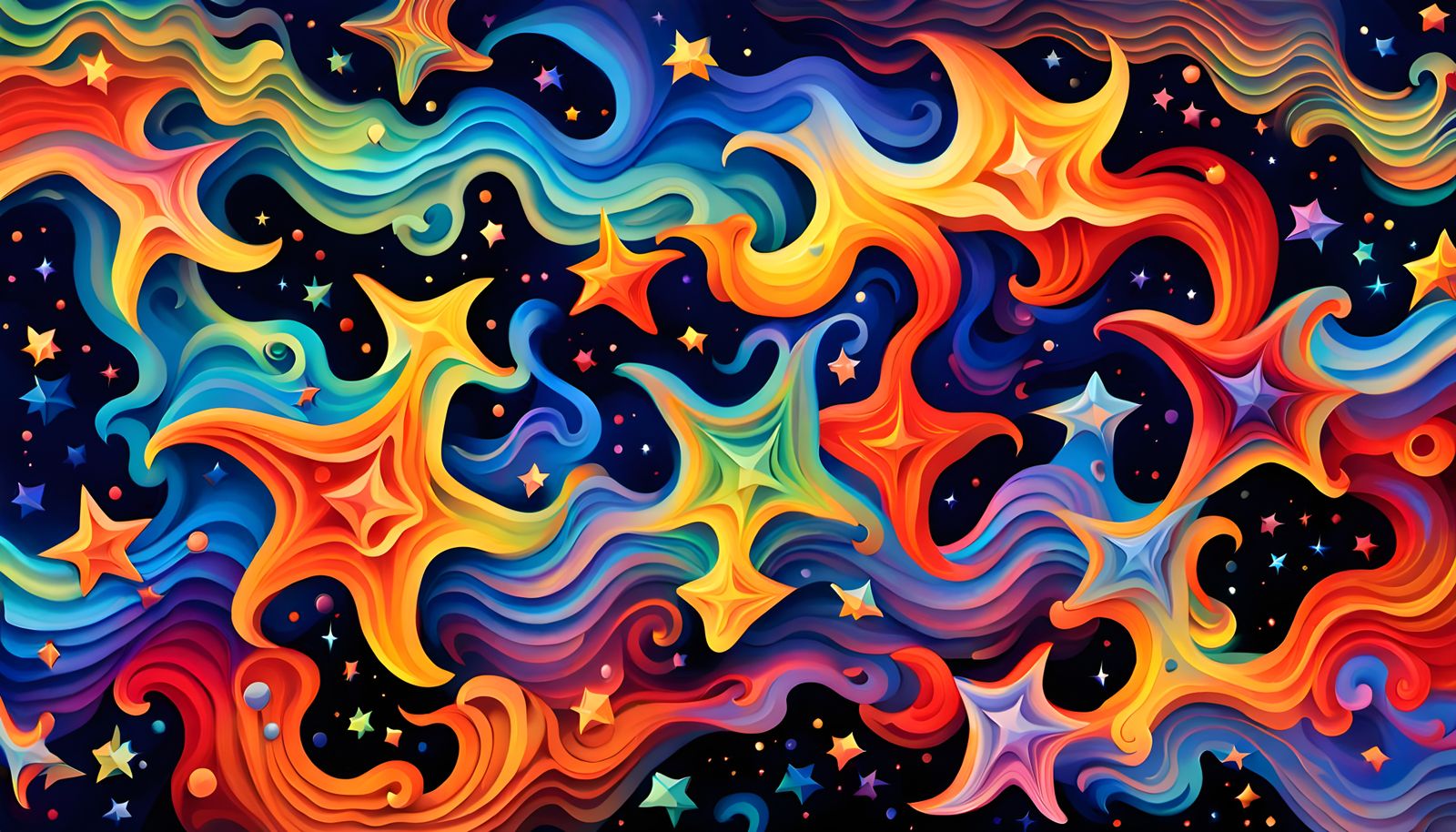 Iridescent Stars Dancing in Aboriginal-Style Painting