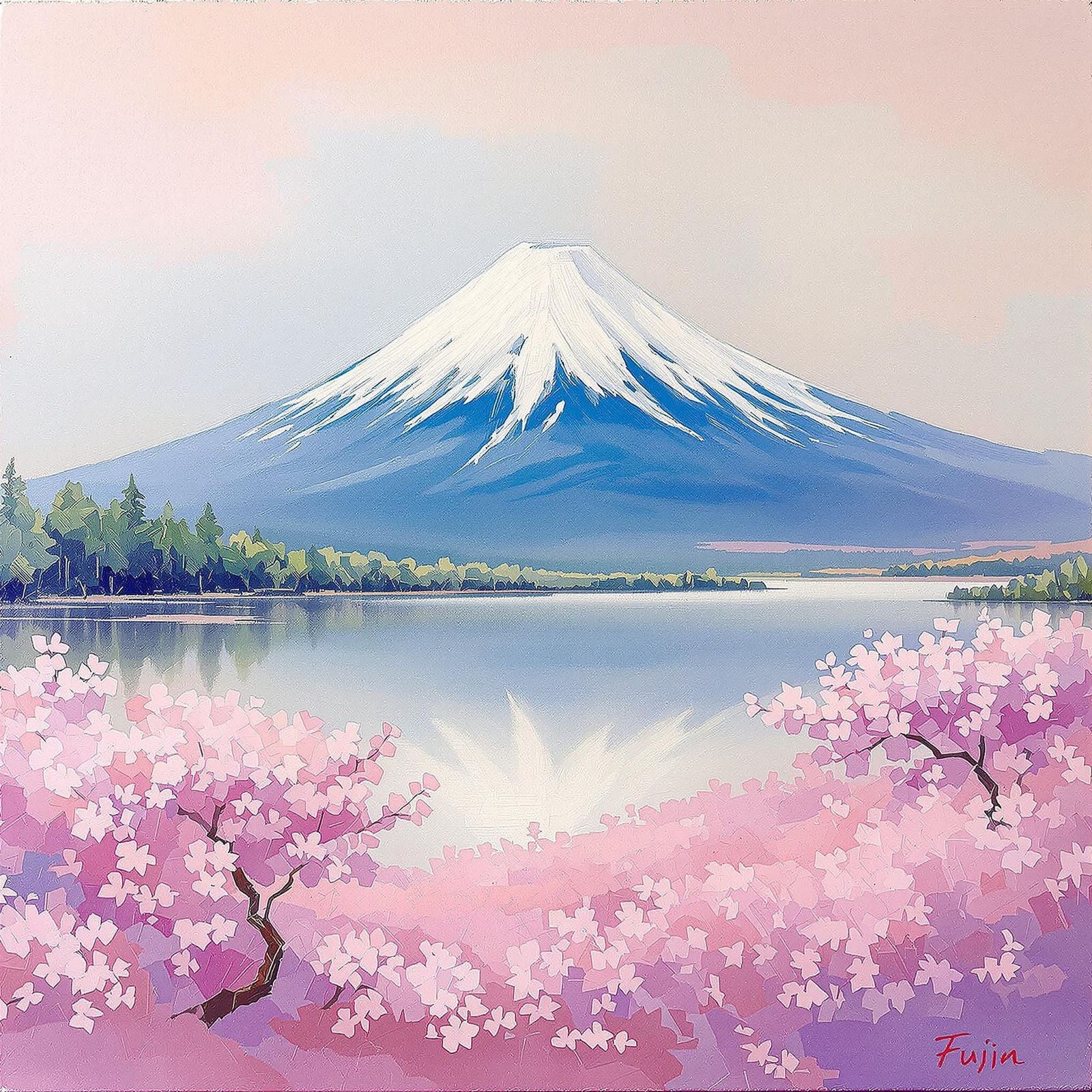 Impressionist Springtime Masterpiece of Mount Fuji