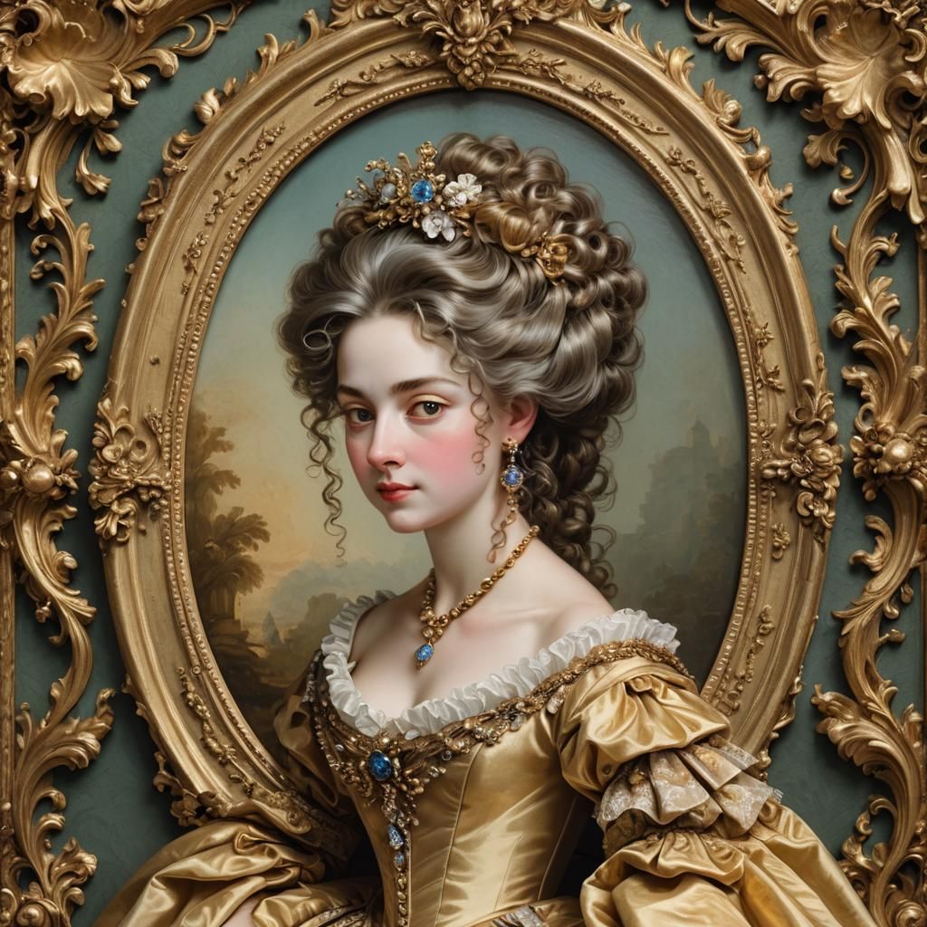 Rococo Royal Woman Miniature Portrait in 8K