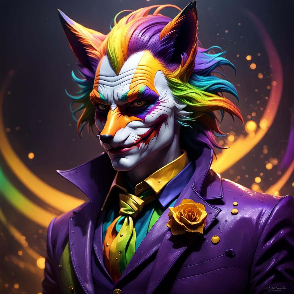 Rainbow Joker Fox in Dark Fantasy Style