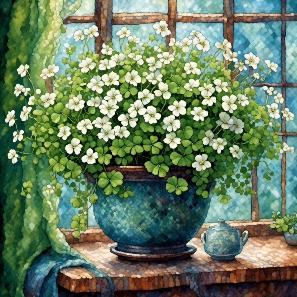 Green Lucky Shamrock Houseplant with White Flowers