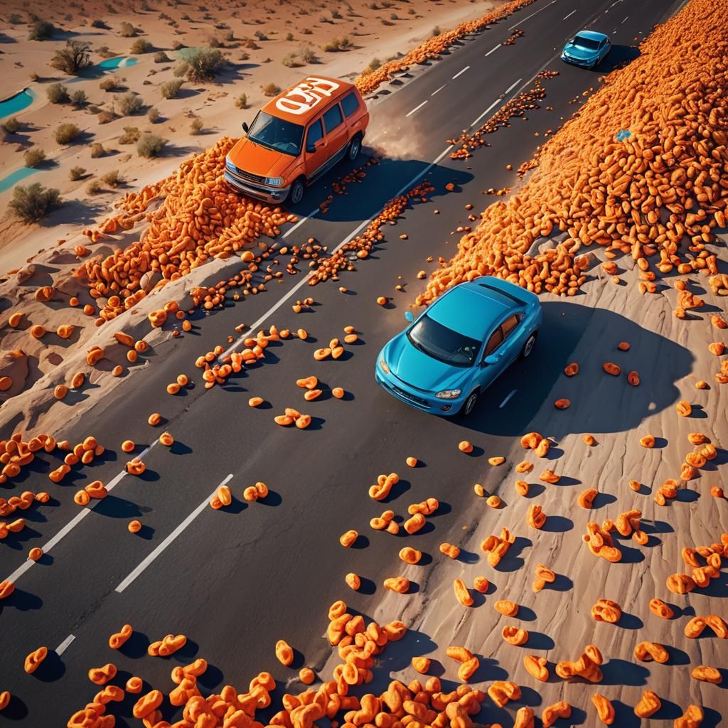 Surreal Cheetos Race on Desert Highway