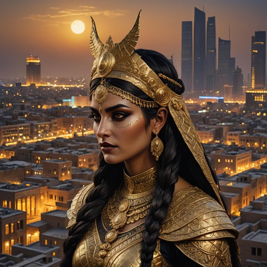 Ancient Vampire Demons in Modern Mesopotamia Cityscape