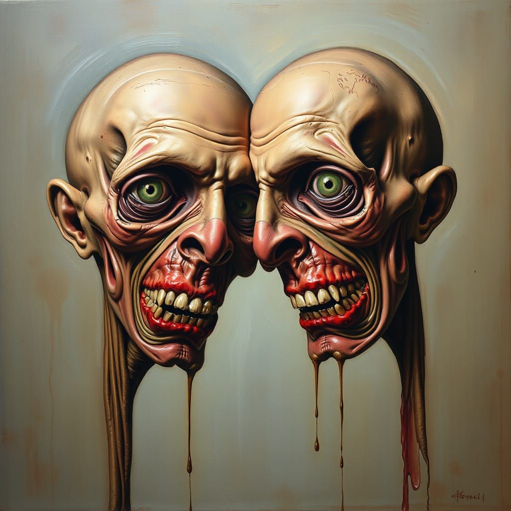 Grotesque Siamese Twins in Surrealist Dreamscape