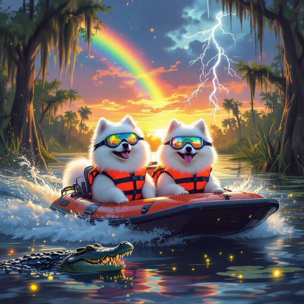 Pomeranians in Life Vests Ride Airboat with Gators in Evergl...
