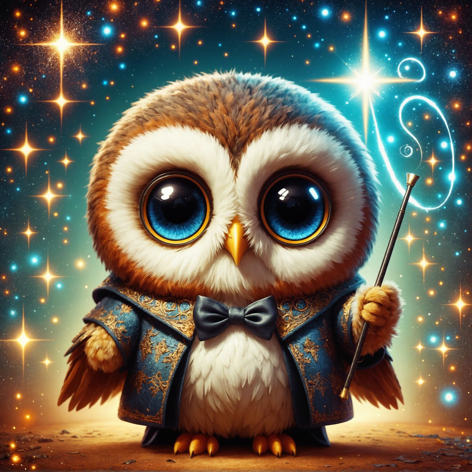 Charming Cartoon Owl Magician with Magic Wand