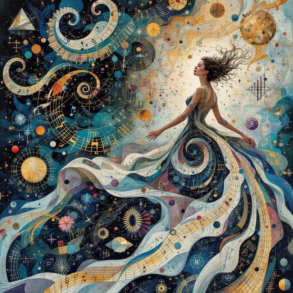 Woman in Fibonacci Spirals: Dreamy Abstract Art