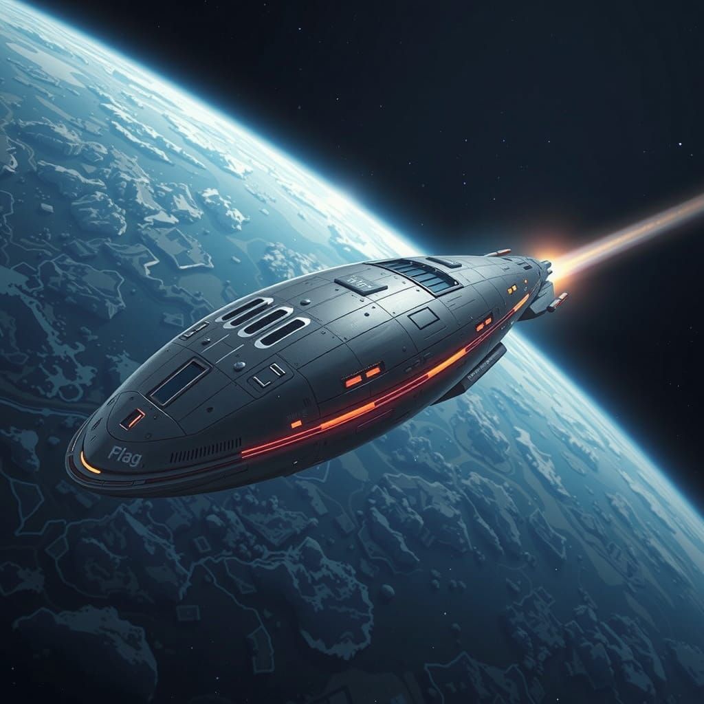 Majestic Starship Over Green Planet: Matte Painting