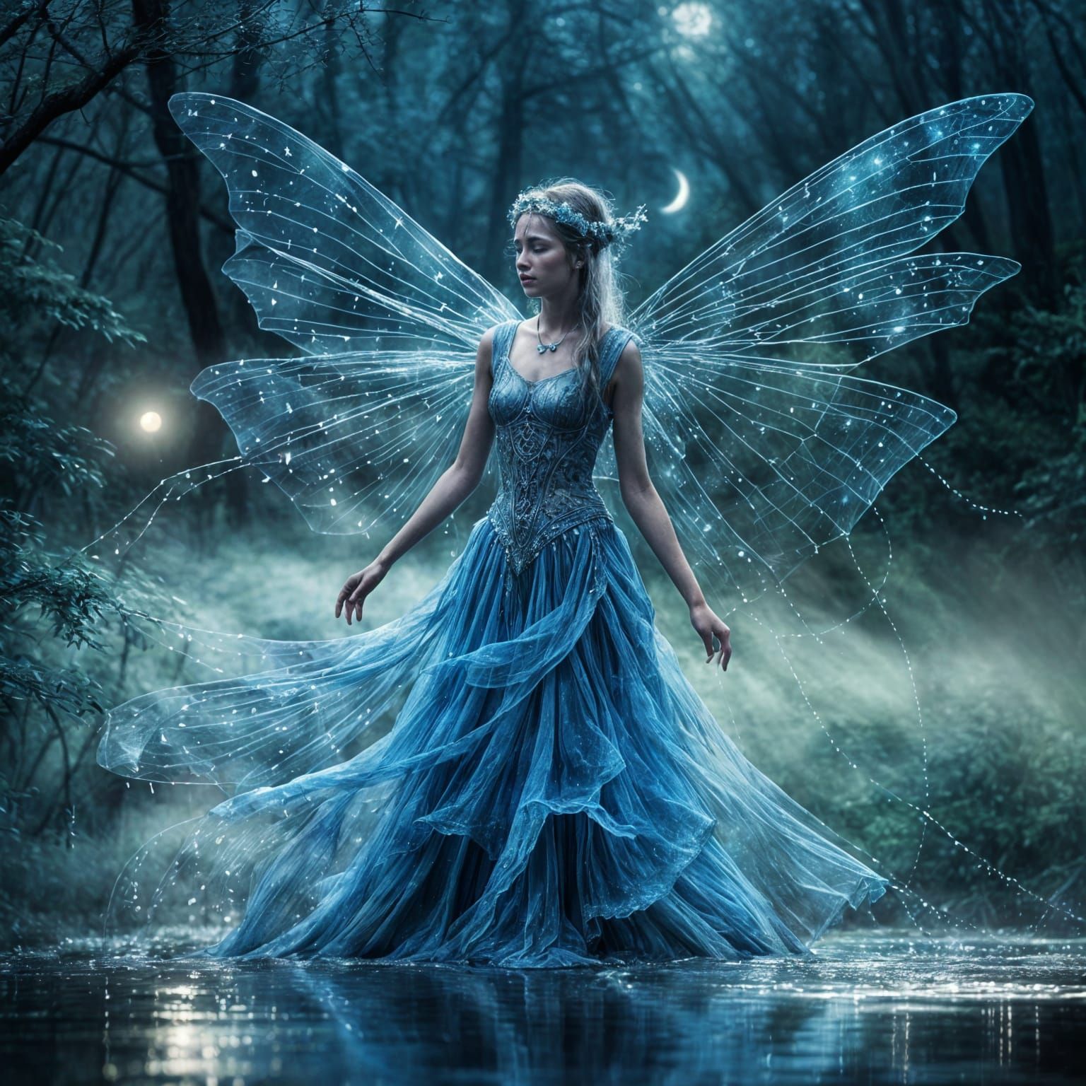 Water Fairy Dancing at Lagoon, Astral Illustration