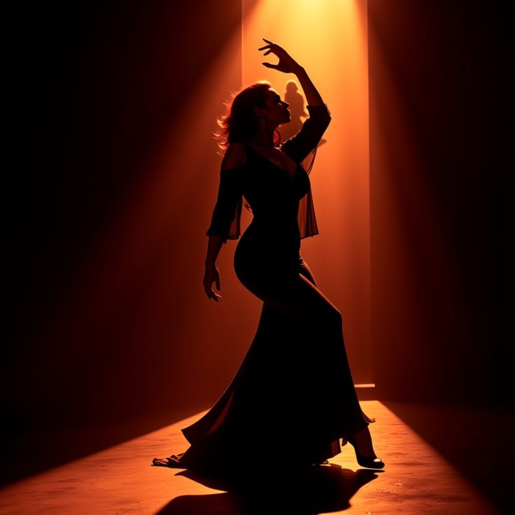 Surreal Film Noir Dancer in Dramatic Backlighting