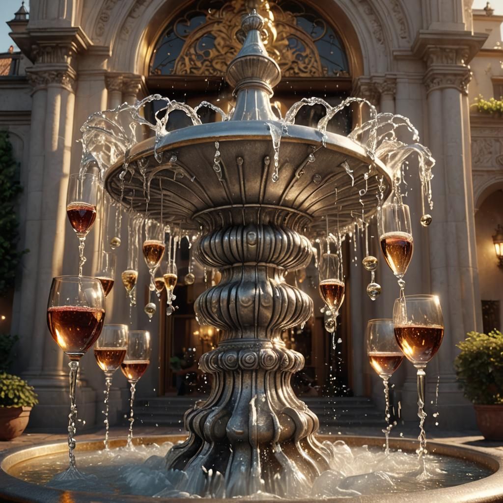 Majestic Silver Wine Fountain: Art Deco Fantasy
