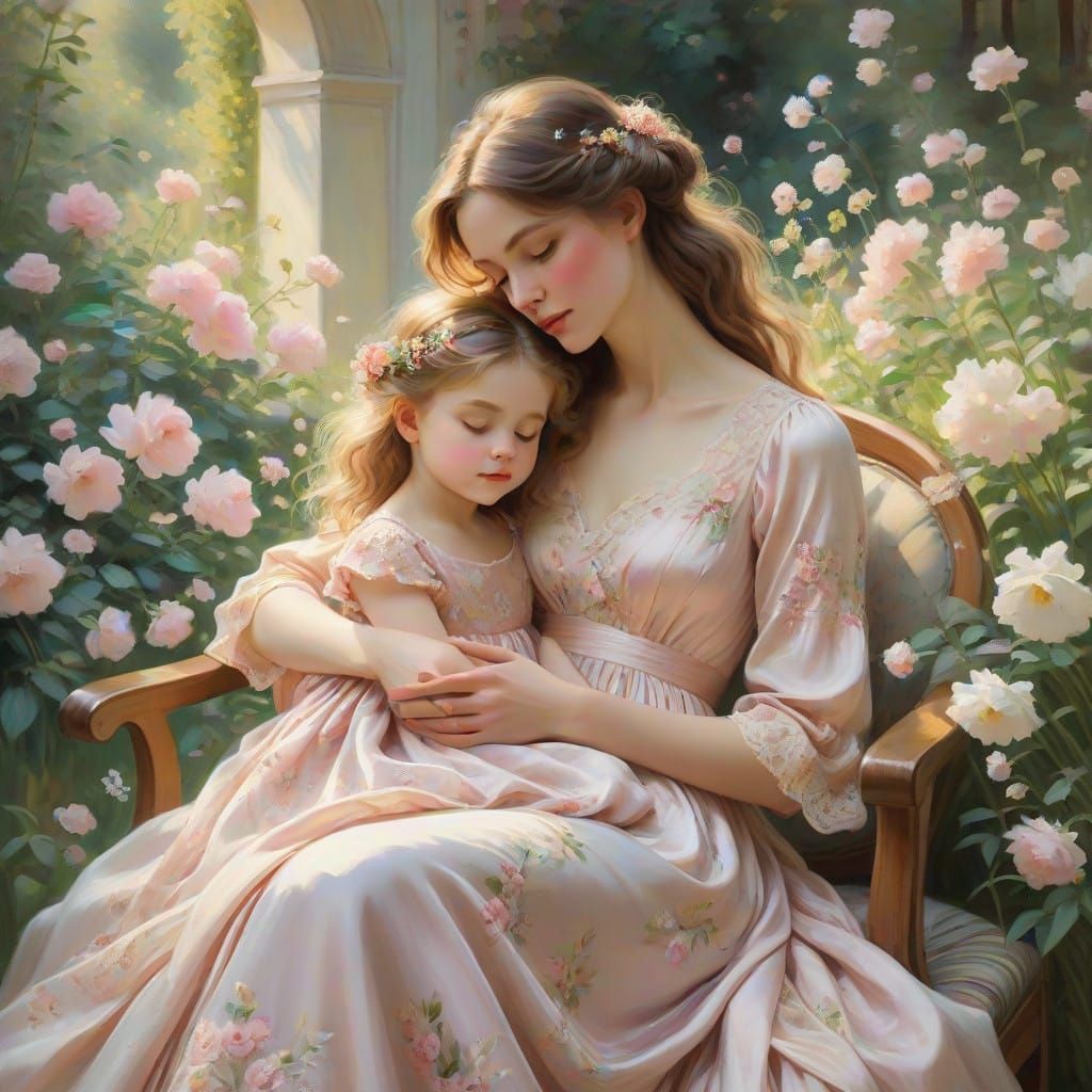 Motherly Love in Elegant Art Nouveau Style