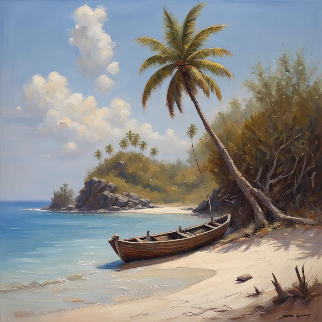 Desert Island Castaway: An Oil Painting