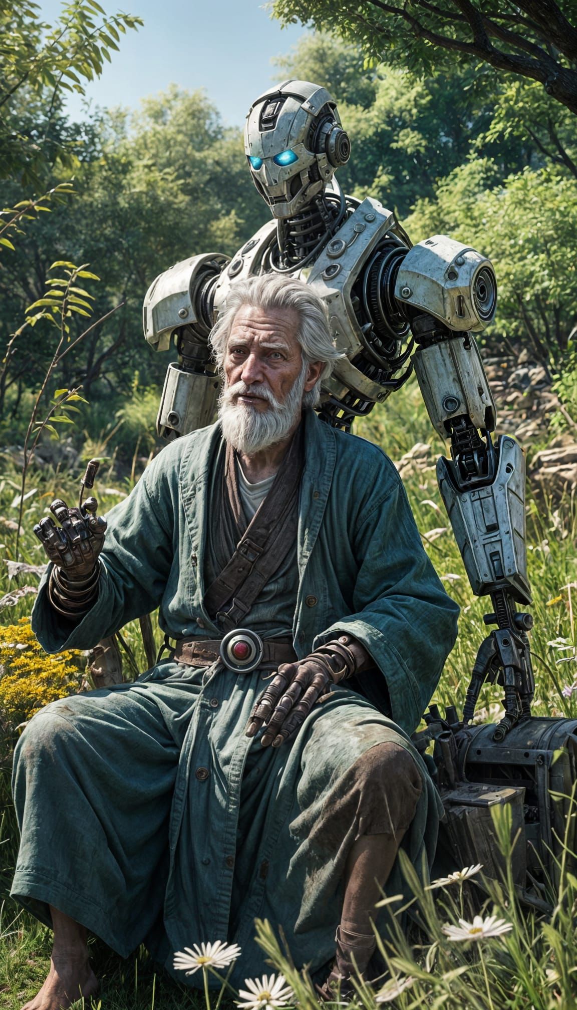 Old jedi with robot