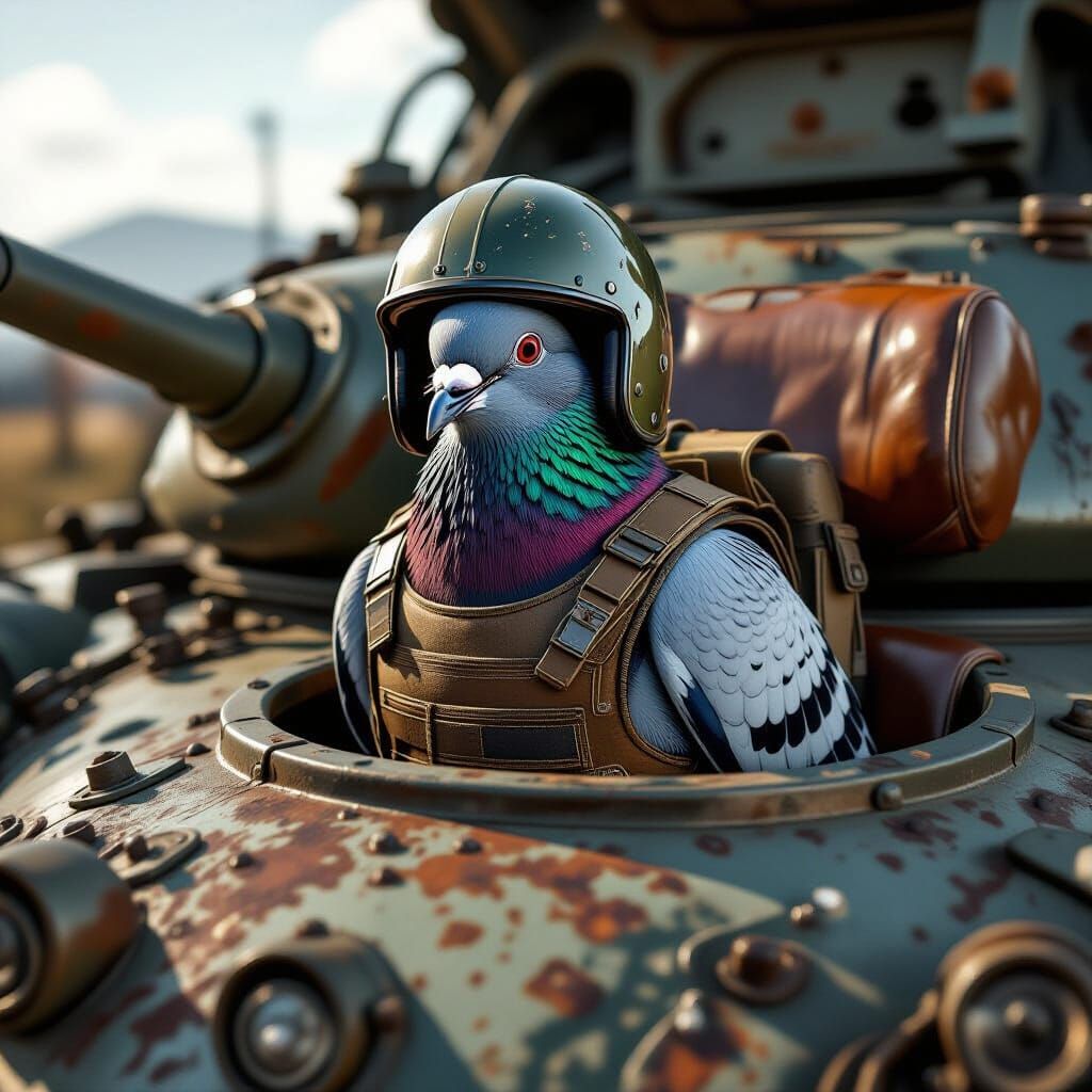 Pigeon in Vintage Tank, Industrial Futuristic Style