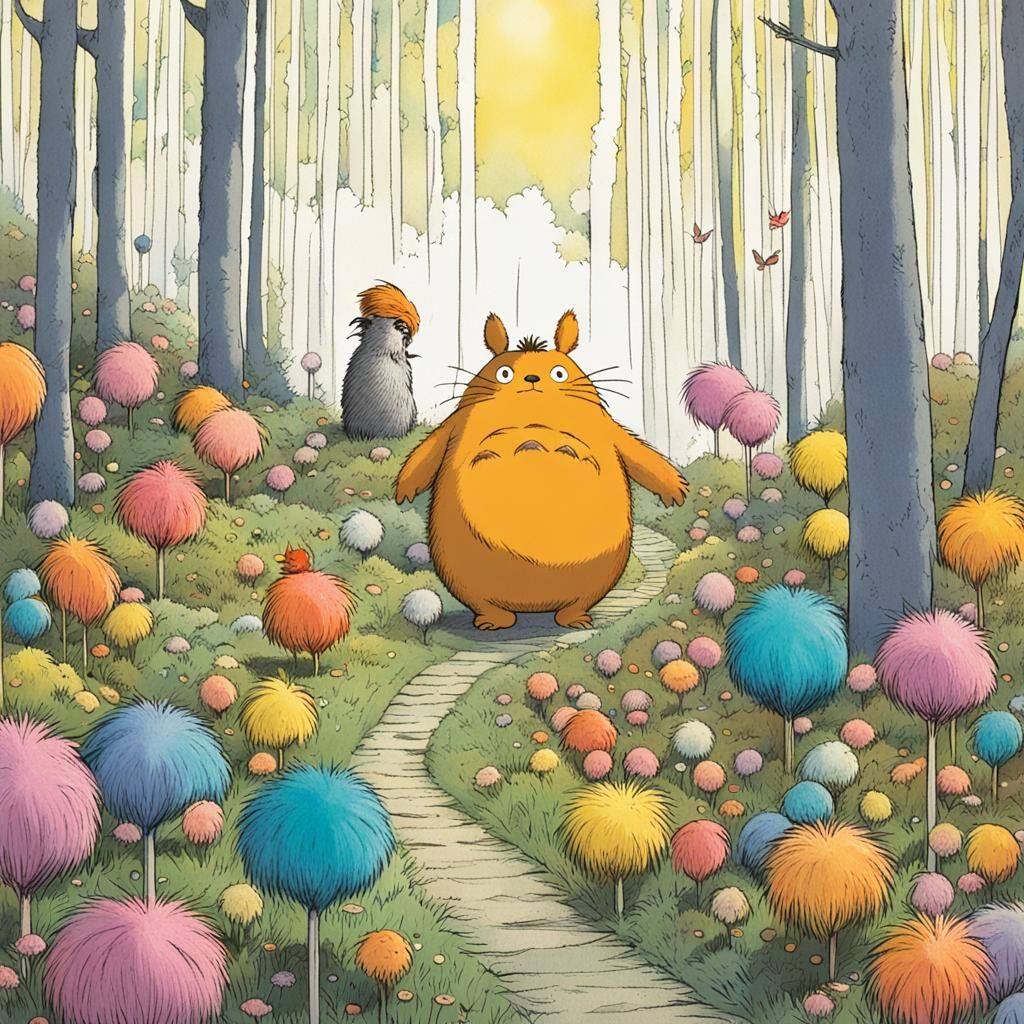 Totoro and Lorax Truffula Forest Mashup