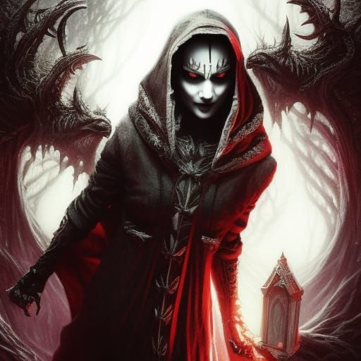 Hooded Vampire Woman with Runic Tattoos in Horrorcore Style