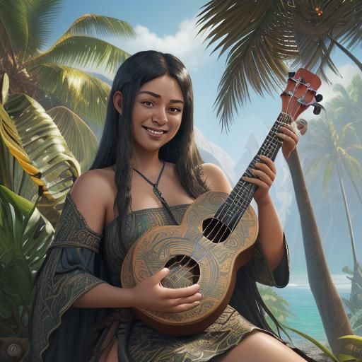 Smiling Ukulele Player in Detailed Matte Painting