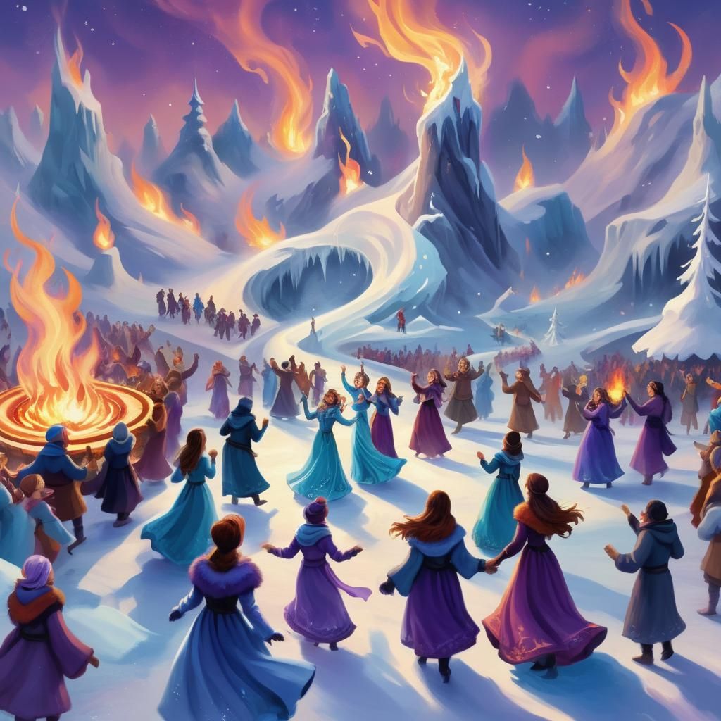 Magical Frostfire Festival in Winter Landscape