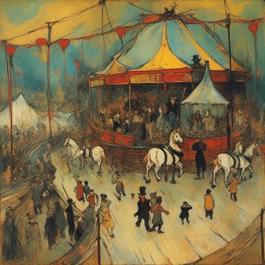 Vibrant Circus Scene in Post-Impressionist Style