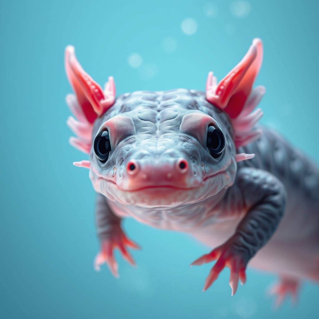Hyperrealistic Axolotl in Dreamy Aquatic Scene