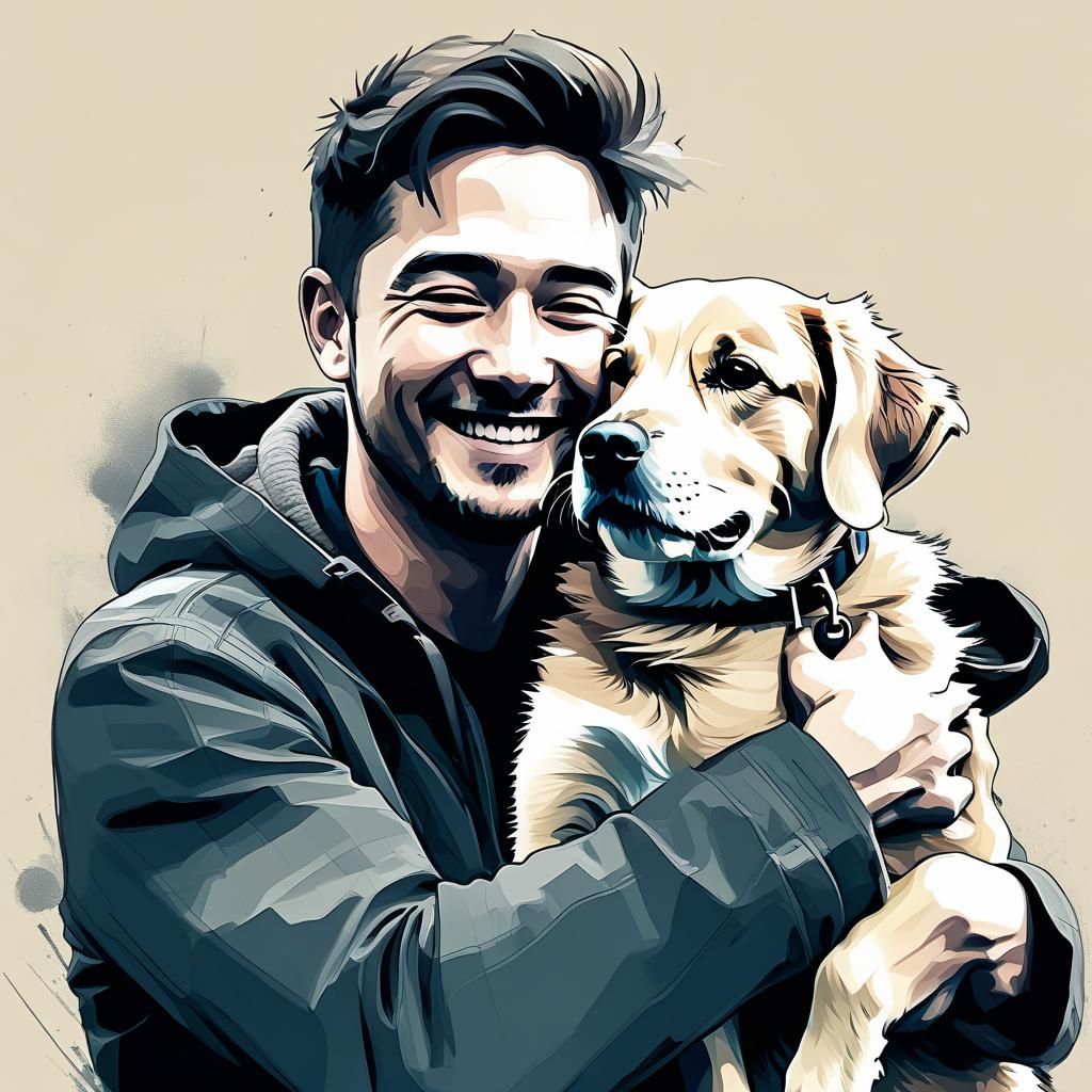 Man and Dog Portrait in Glitch Art Style