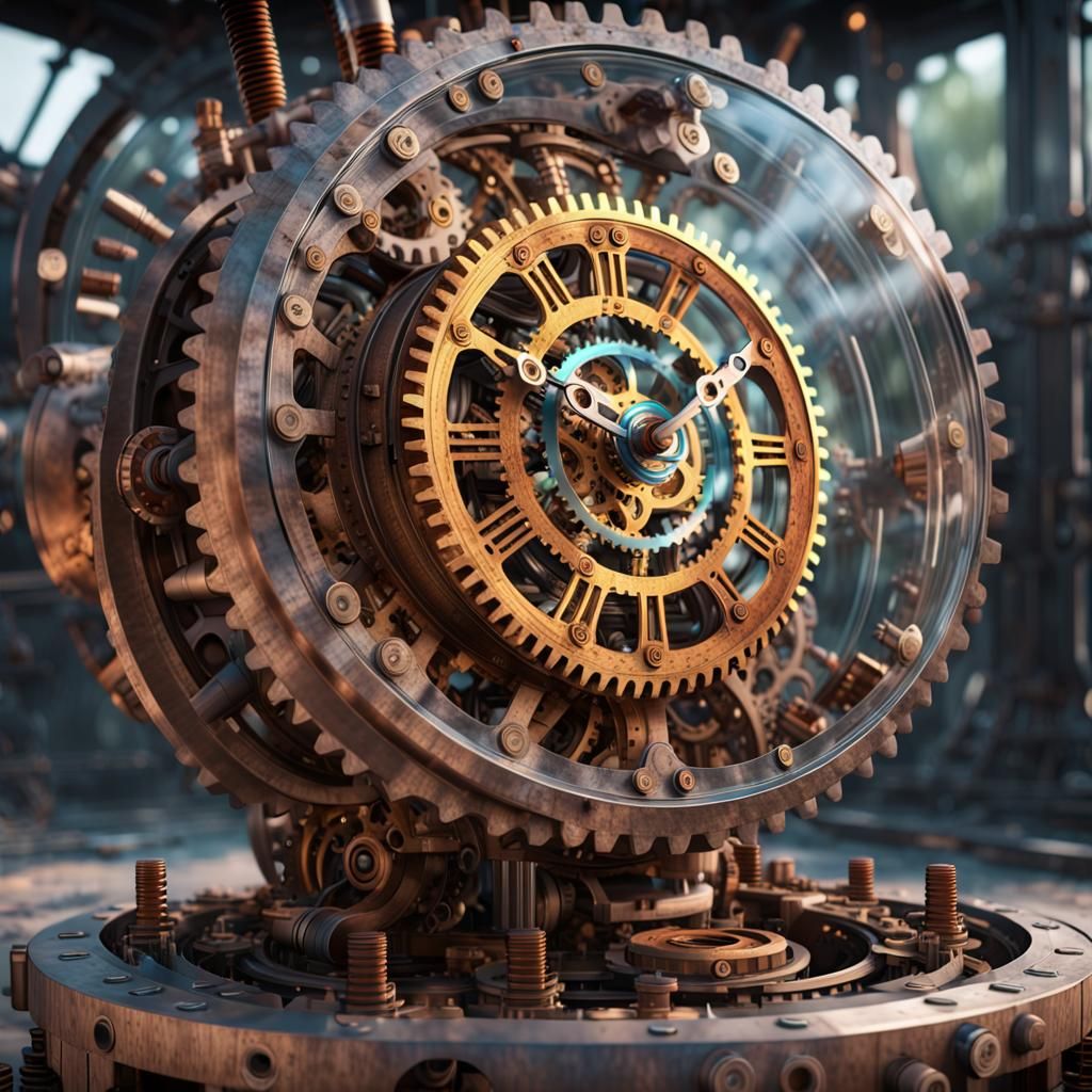 Mechanized Robot in Glass Enclosure with Clockwork Gears