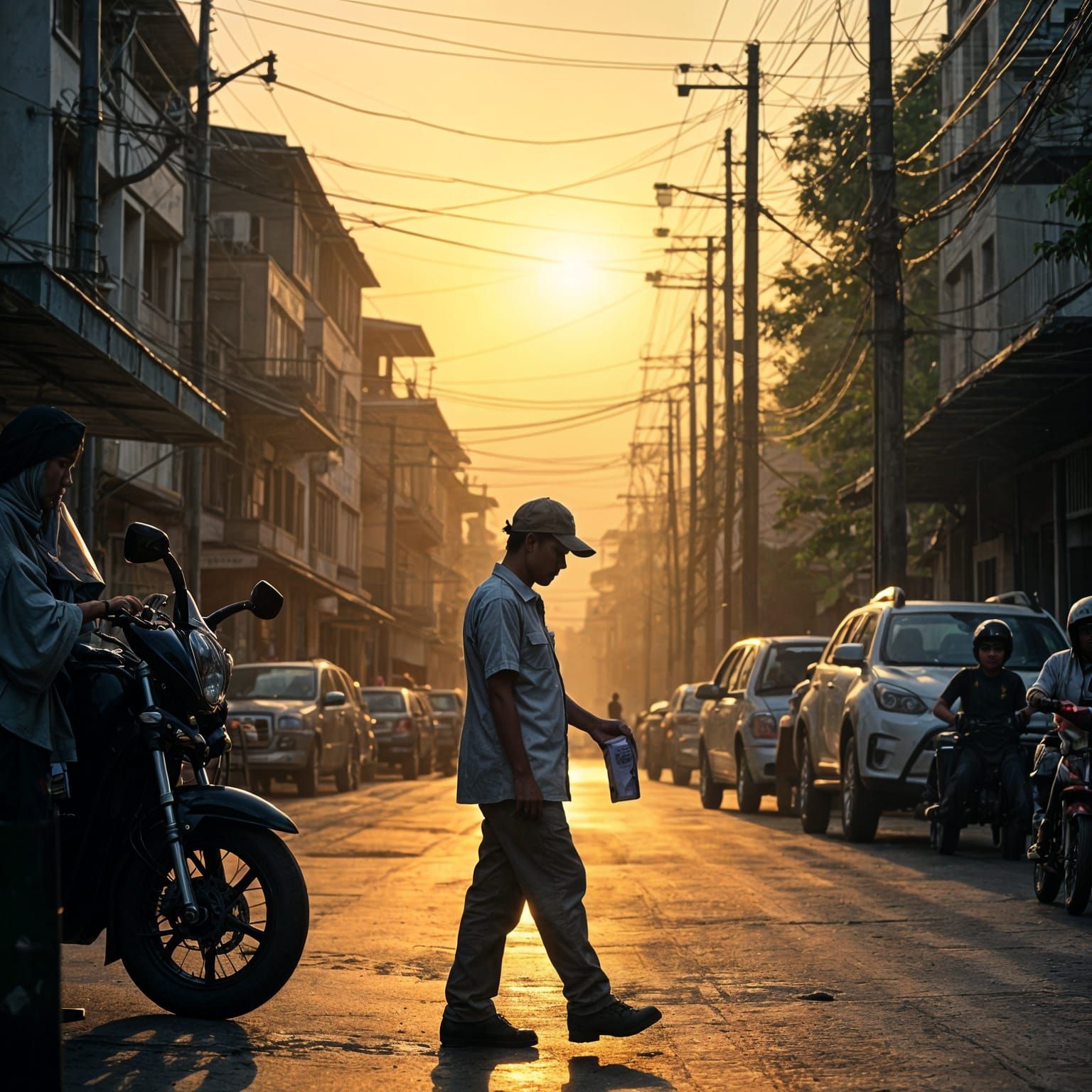 Sizzling City Street Scene in Bright Noon Light